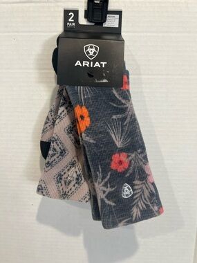 ARIAT 2-Pack Hibiscus Graphic Crew Socks Size MEDIUM Unisex NWT